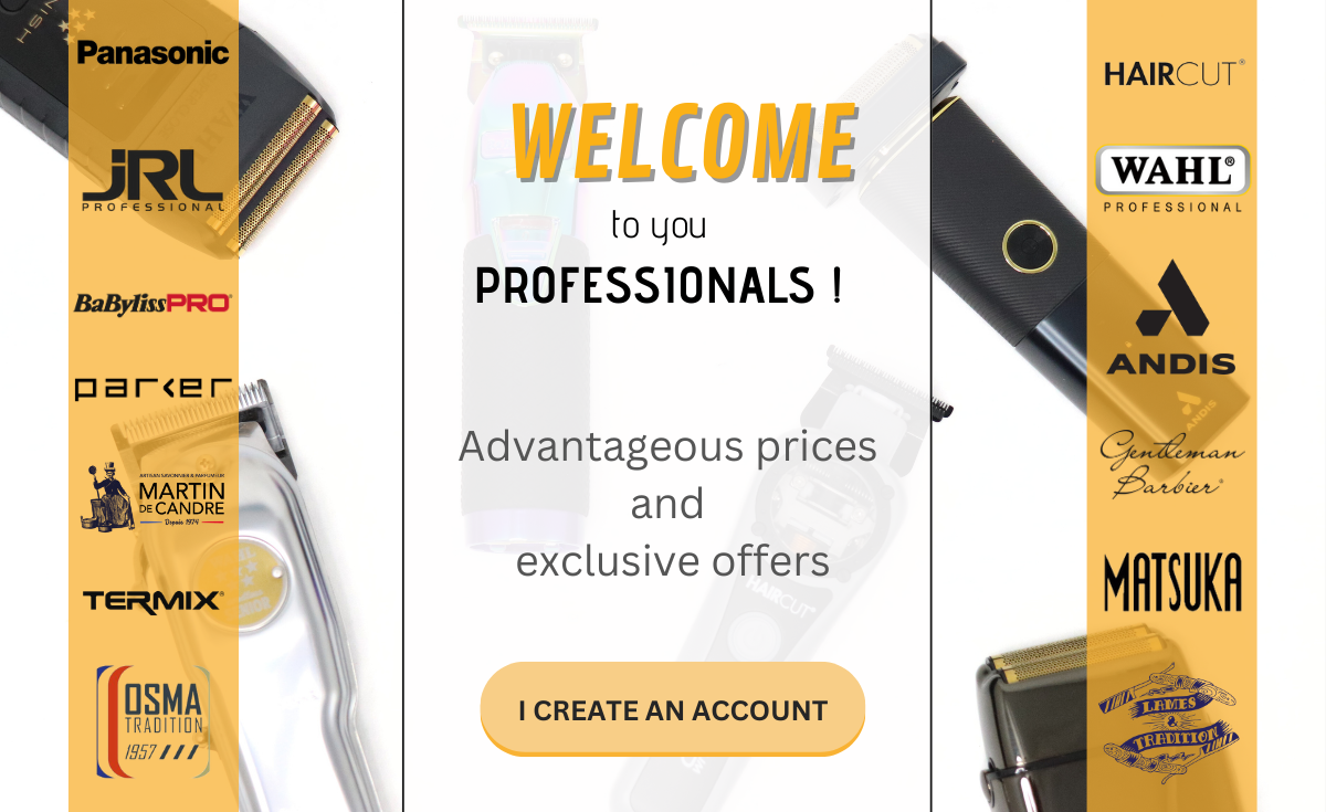 BANNIERE GB PROFESSIONNELS SPECIALISTE COIFFEUR BARBIER - rasoir de securite shavette coupe chou fabrique en france